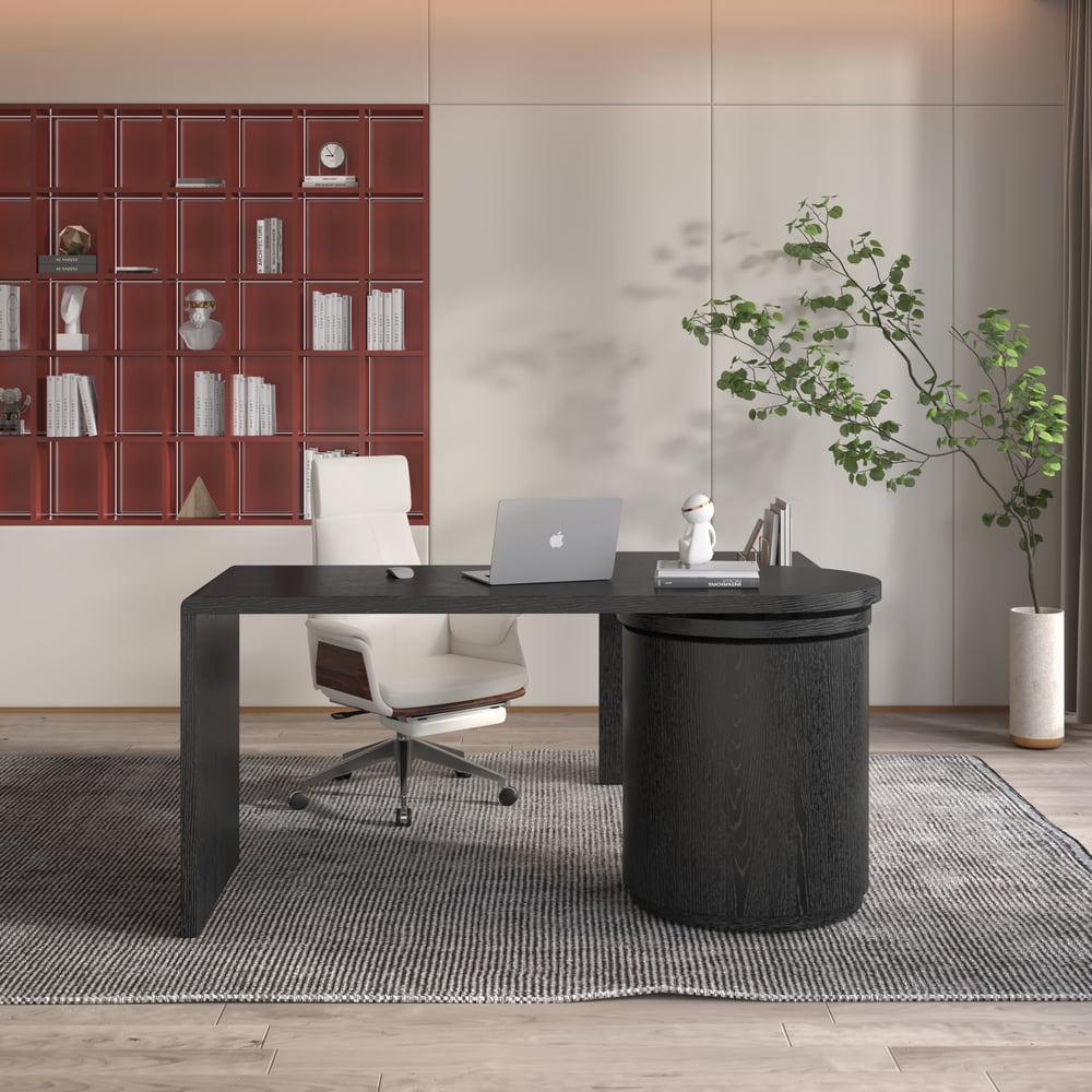 L Shaped Desk with Drawers, 59.8" Modern Rotating Executive Office Desk window image