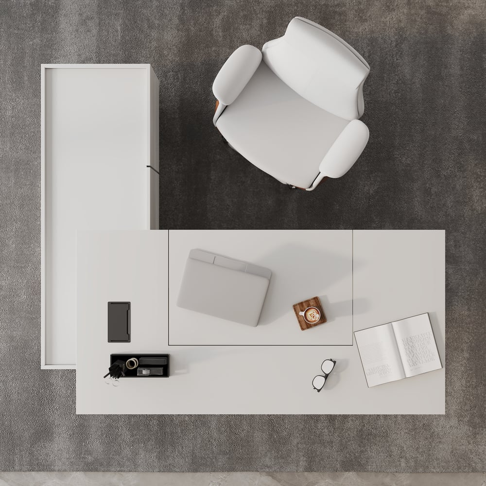 1815mm Modern White Standing L-Shape Executive Desk with lifter Desktop Right Hand window image