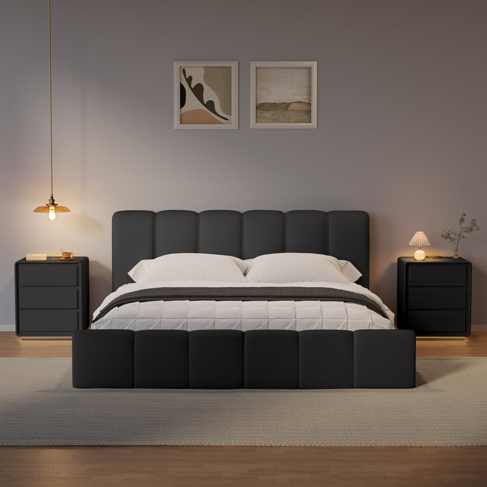 Modern 3-drawer off-white MDF Nightstand with USB and Lighting window image