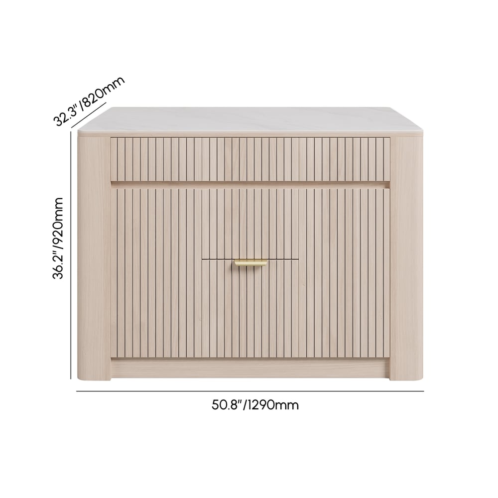 51" Sintered Stone Top Solid Wood Kitchen Island with Storage weights dimensions image