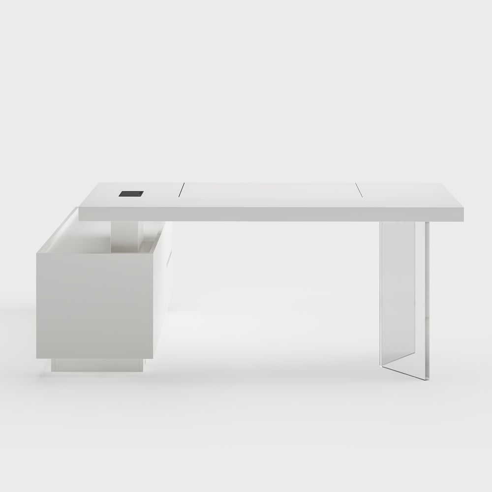1815mm Modern White Standing L-Shape Executive Desk with lifter Desktop Right Hand window image