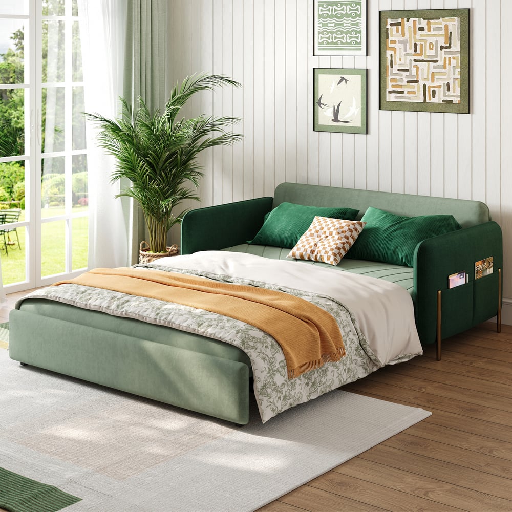 54" Velvet Convertible Sleeper Sofa 2-Seater window image