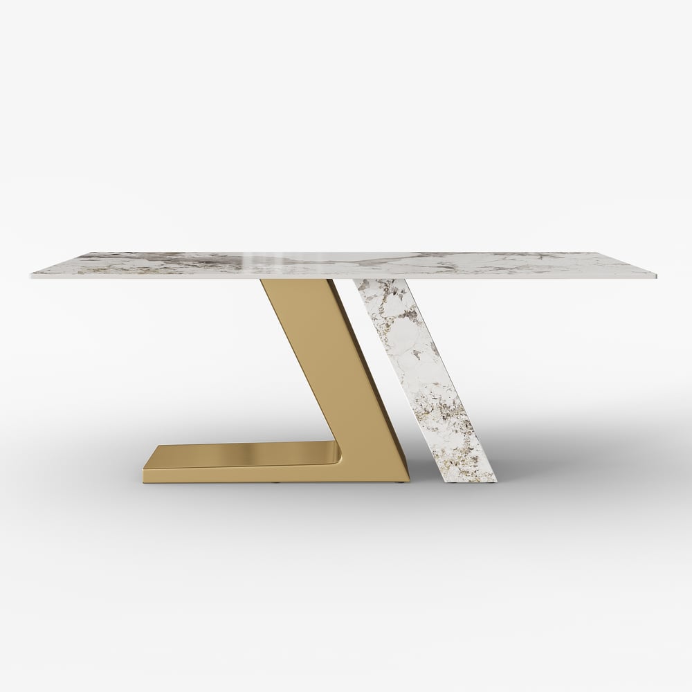 Dining Set 79" Modern Rectangle Sintered Stone Dining Table Gold with 6 Chairs window image