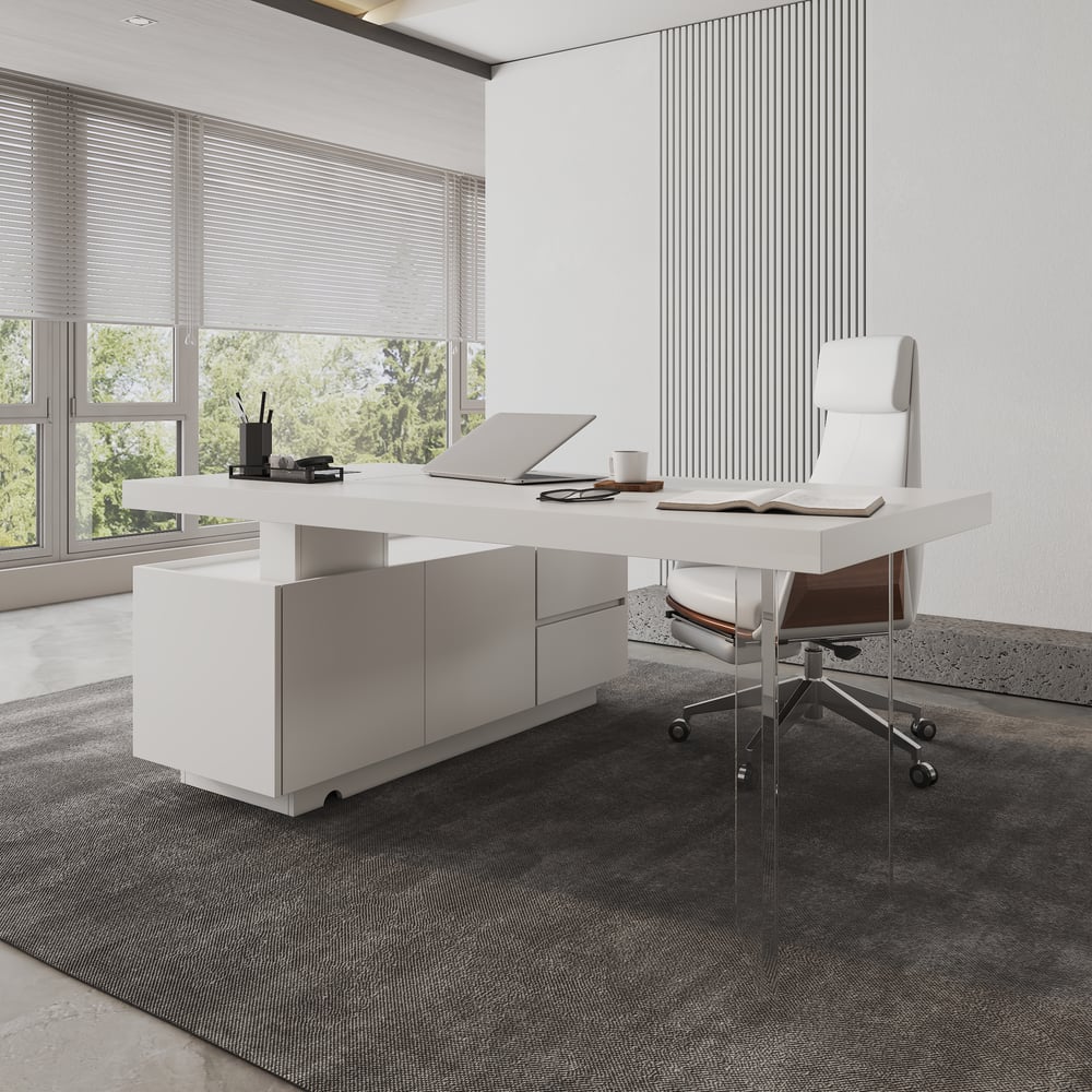 1815mm Modern White Standing L-Shape Executive Desk with lifter Desktop Right Hand window image