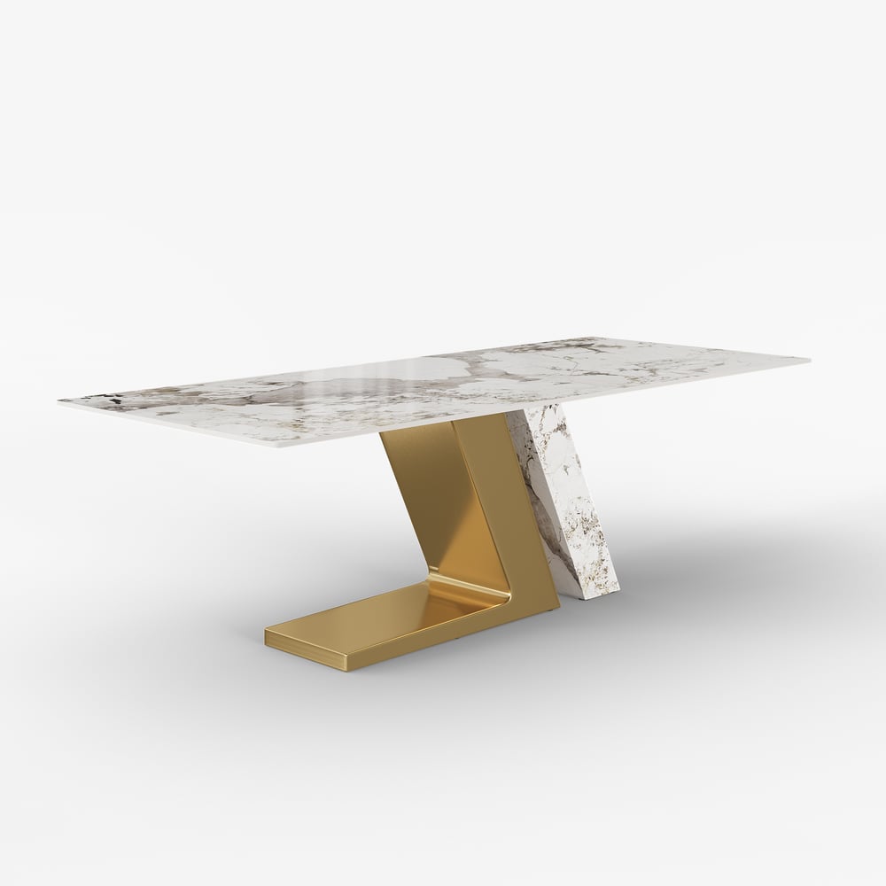 Dining Set 87" Modern Rectangle Sintered Stone Dining Table Gold with 8 Chairs window image