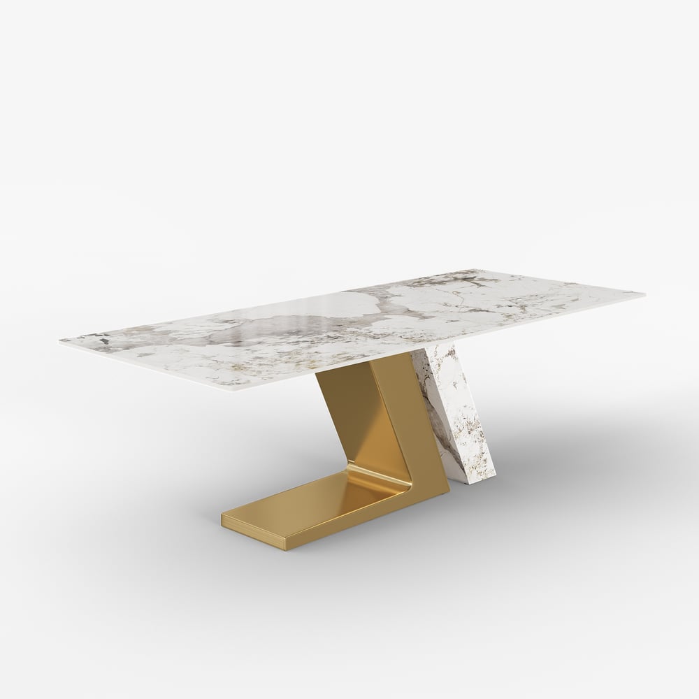 Dining Set 87" Modern Rectangle Sintered Stone Dining Table Gold with 8 Chairs window image