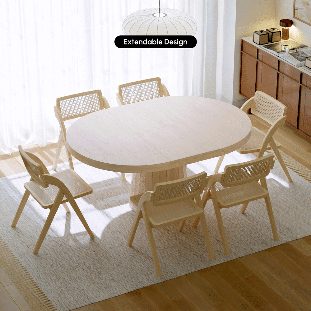 Japandi Extendable Dining Table 1000mm-1400mm Whitewash 6-Seater Oval&Round Table window image