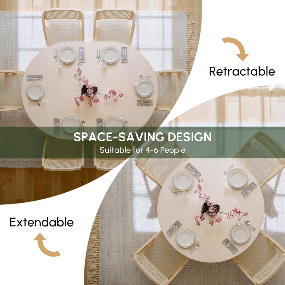 Japandi Extendable Dining Table 1000mm-1400mm Whitewash 6-Seater Oval&Round Table window image