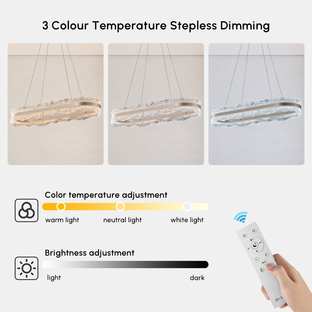 Modern Acrylic Crystal Chandelier with 3 Color Modes and Adjustable Height in Gold window image