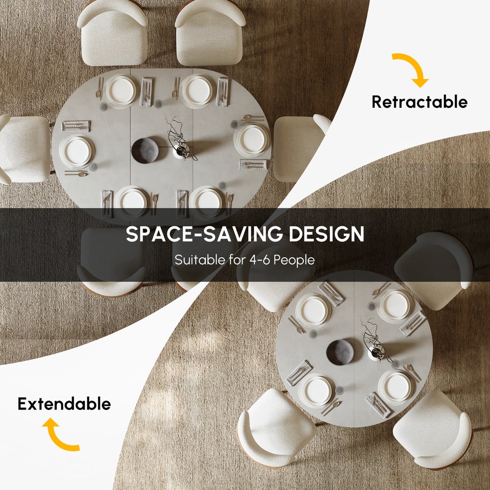 39"-55" Japandi Style Oval & Round Extendable Wood Dining Table Gray Seats 4-6 People 39"-55" Japandi Style Oval & Round Extendable Wood Dining Table Gray Seats 4-6 People window image