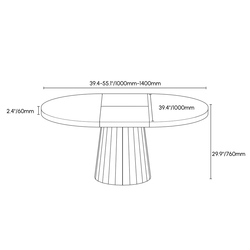 Japandi Extendable Dining Table 1000mm-1400mm Whitewash 6-Seater Oval&Round Table weights dimensions image