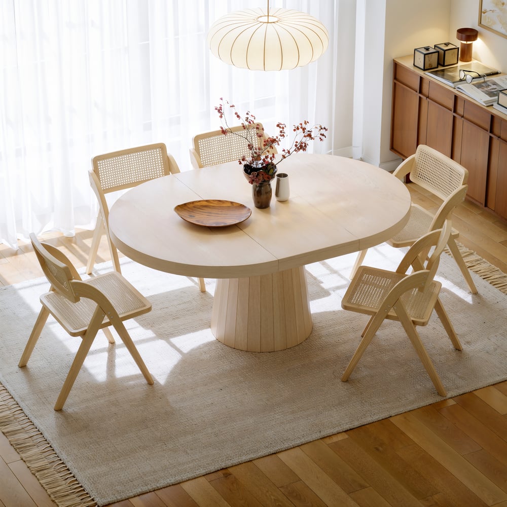 Japandi Extendable Dining Table 1000mm-1400mm Whitewash 6-Seater Oval&Round Table window image