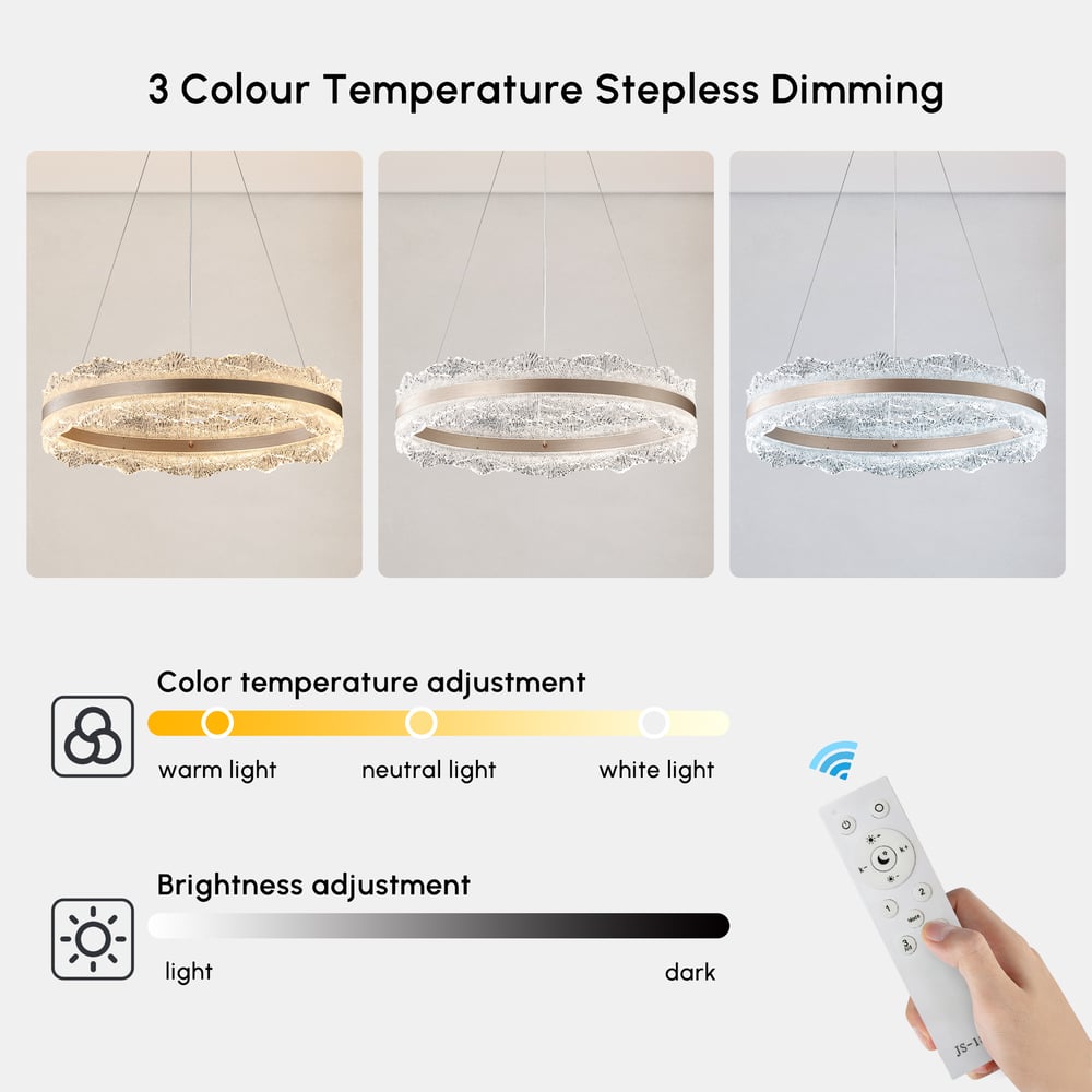 600mm Modern Acrylic Crystal Chandelier with Three Color Temperatures and Remote Control window image