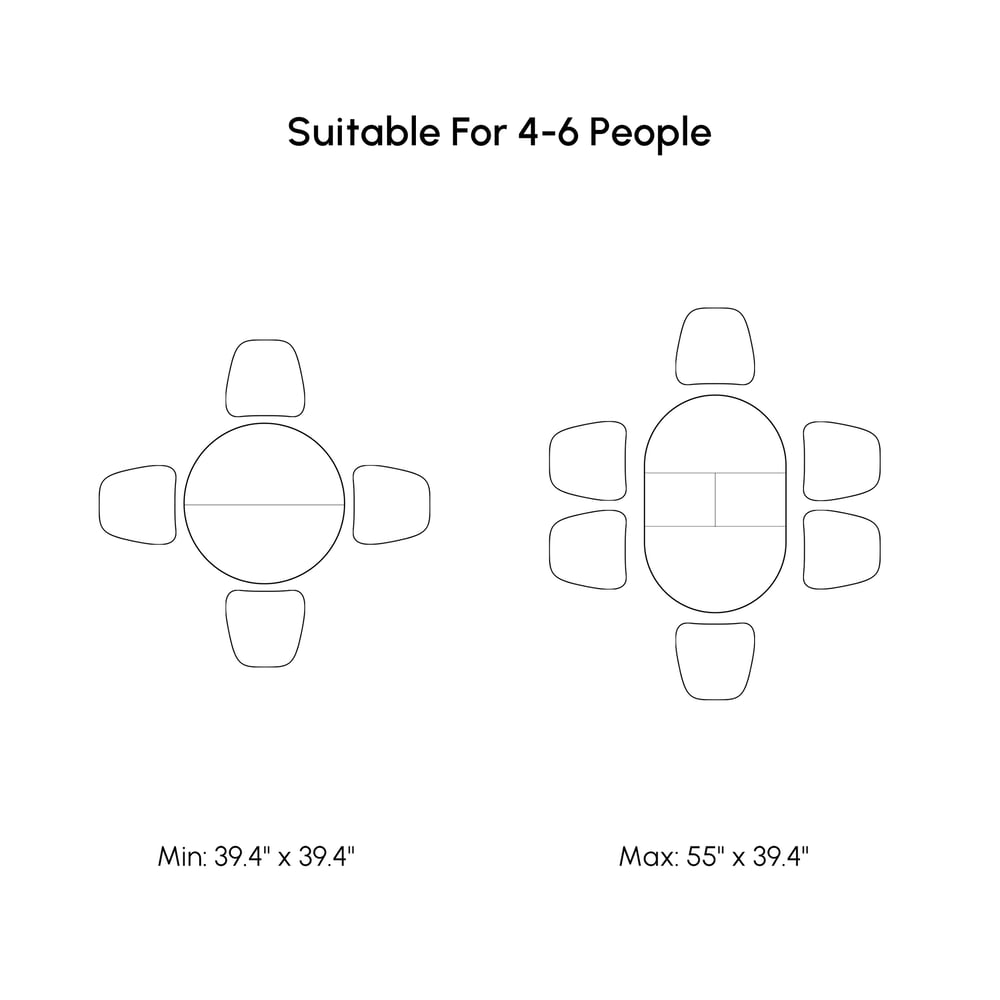 Japandi Extendable Dining Table 1000mm-1400mm Whitewash 6-Seater Oval&Round Table weights dimensions image