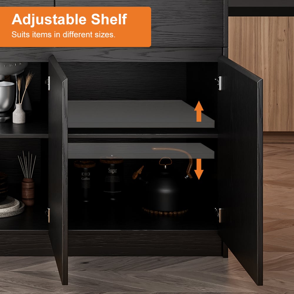 81''-106" Extendable Black Kitchen lsland with Doors&Drawers Marble Pattern Top window image