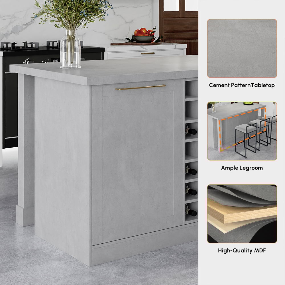 59" Modern Gray Sintered Stone Kitchen lsland  Wine Storage window image