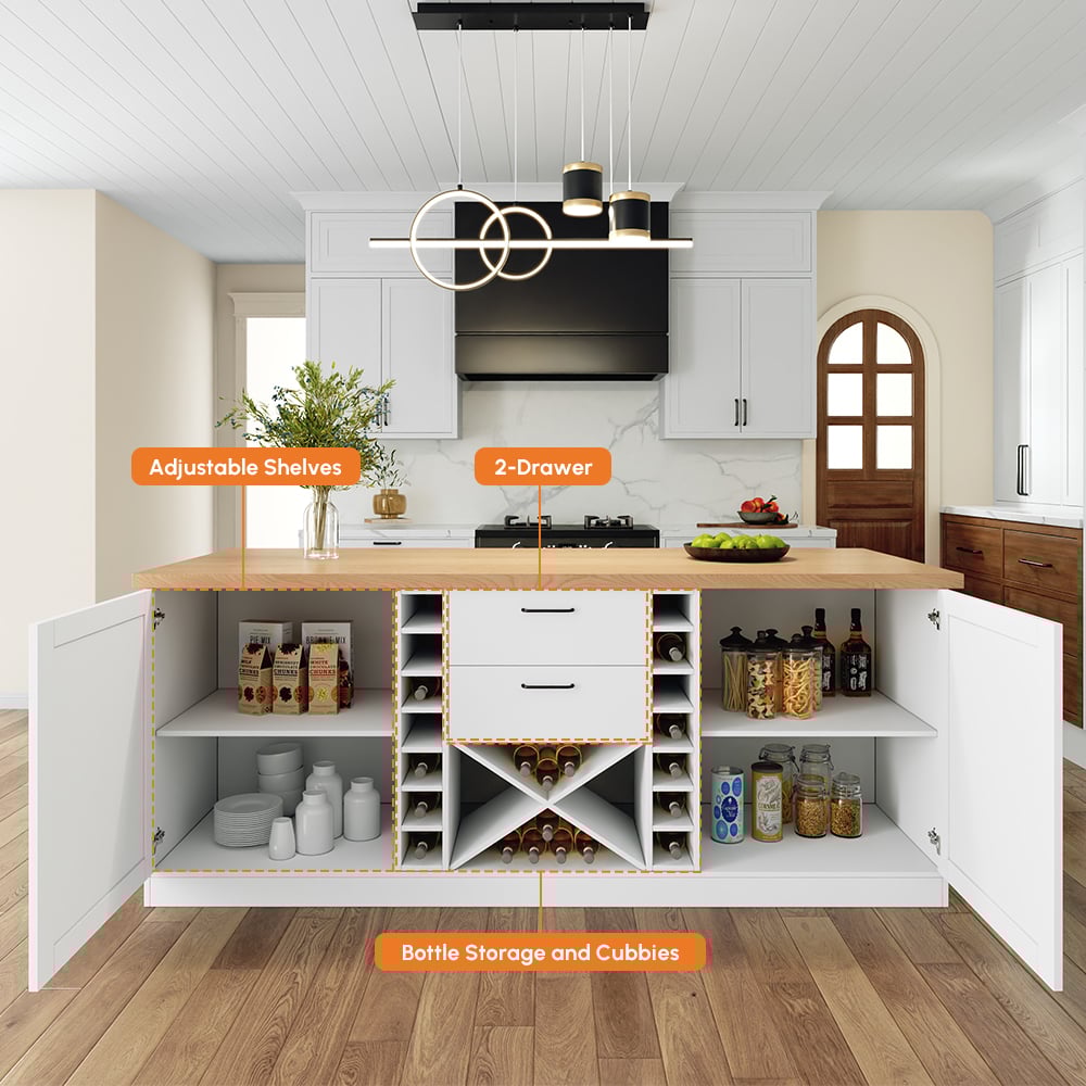 Panneau en mélamine Kitchen Island Naturel et blanc avec rangement, 1830mm image de fenêtre