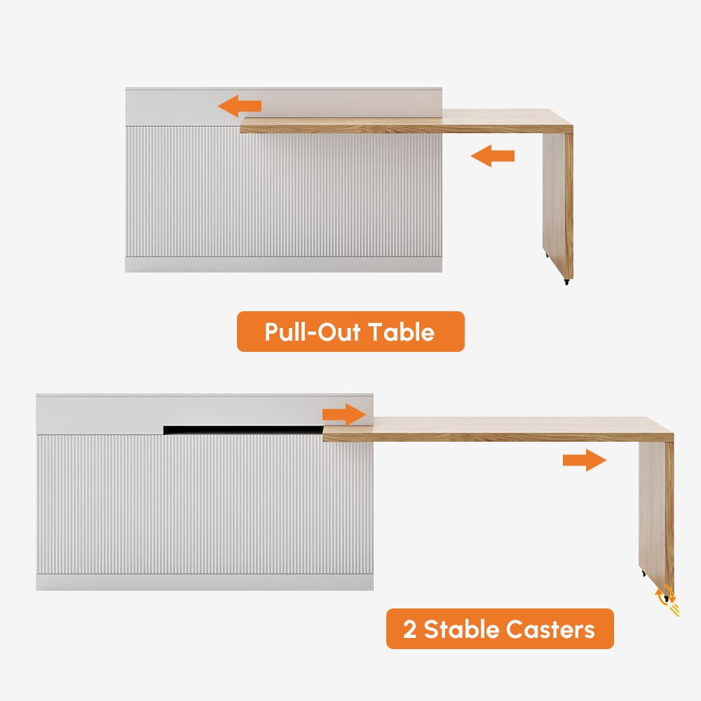 Îlots de cuisine extensibles, 2050mm-2680mm, dessus en marbre, portes et tiroirs modernes blancs image de fenêtre