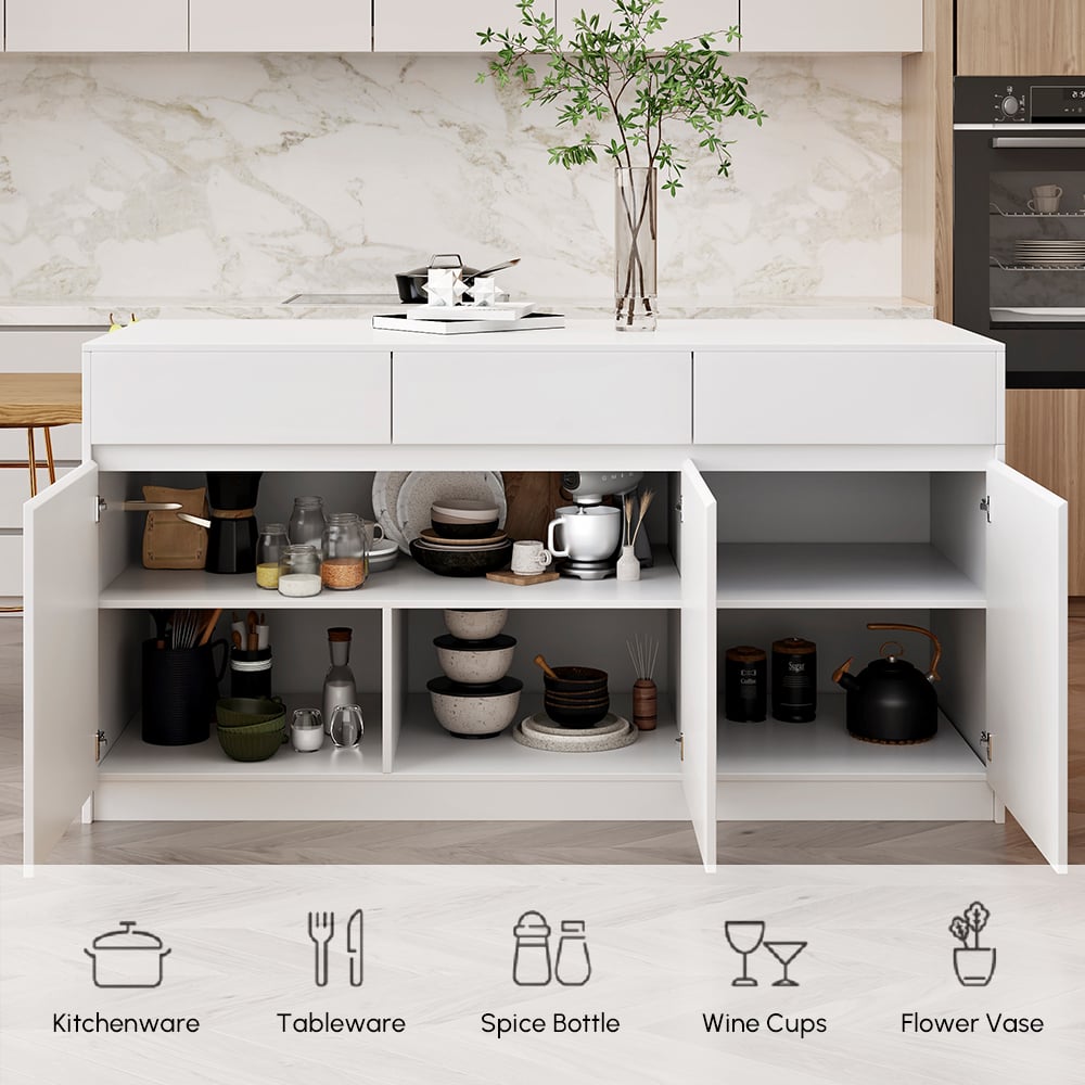 Îlots de cuisine extensibles, 2050mm-2680mm, dessus en marbre, portes et tiroirs modernes blancs image de fenêtre