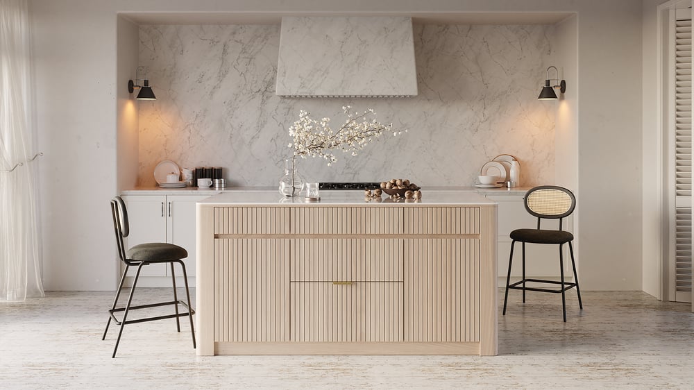 1290mm Sintered Stone Top Solid Wood Kitchen Island with Storage window image