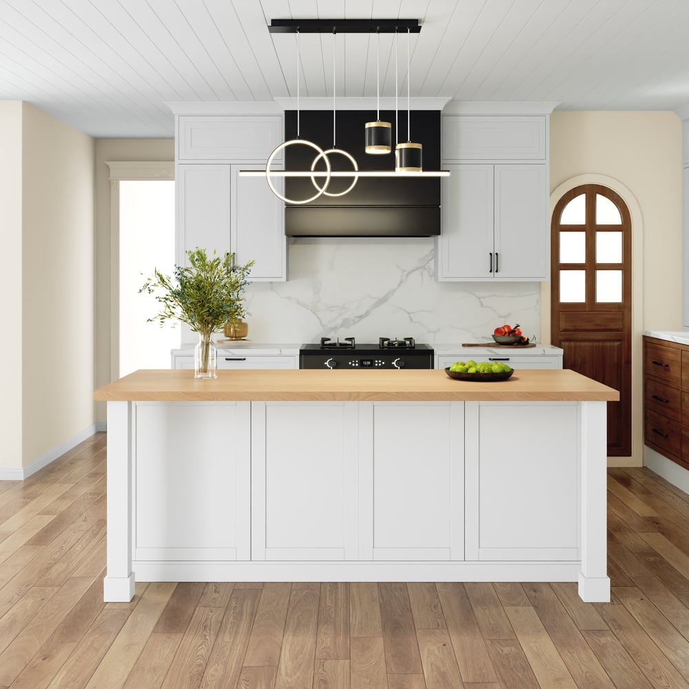 Panneau en mélamine Kitchen Island Naturel et blanc avec rangement, 1830mm image de fenêtre