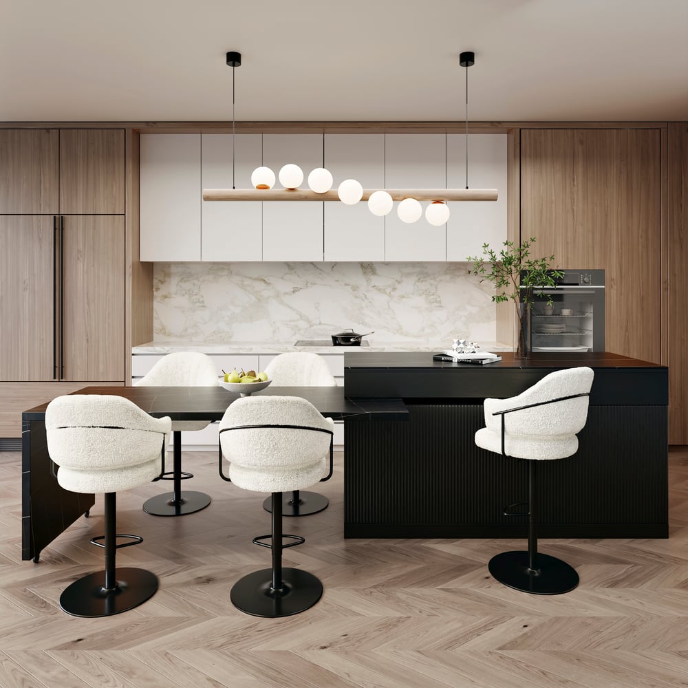 81''-106" Extendable Black Kitchen lsland with Doors&Drawers Marble Pattern Top window image
