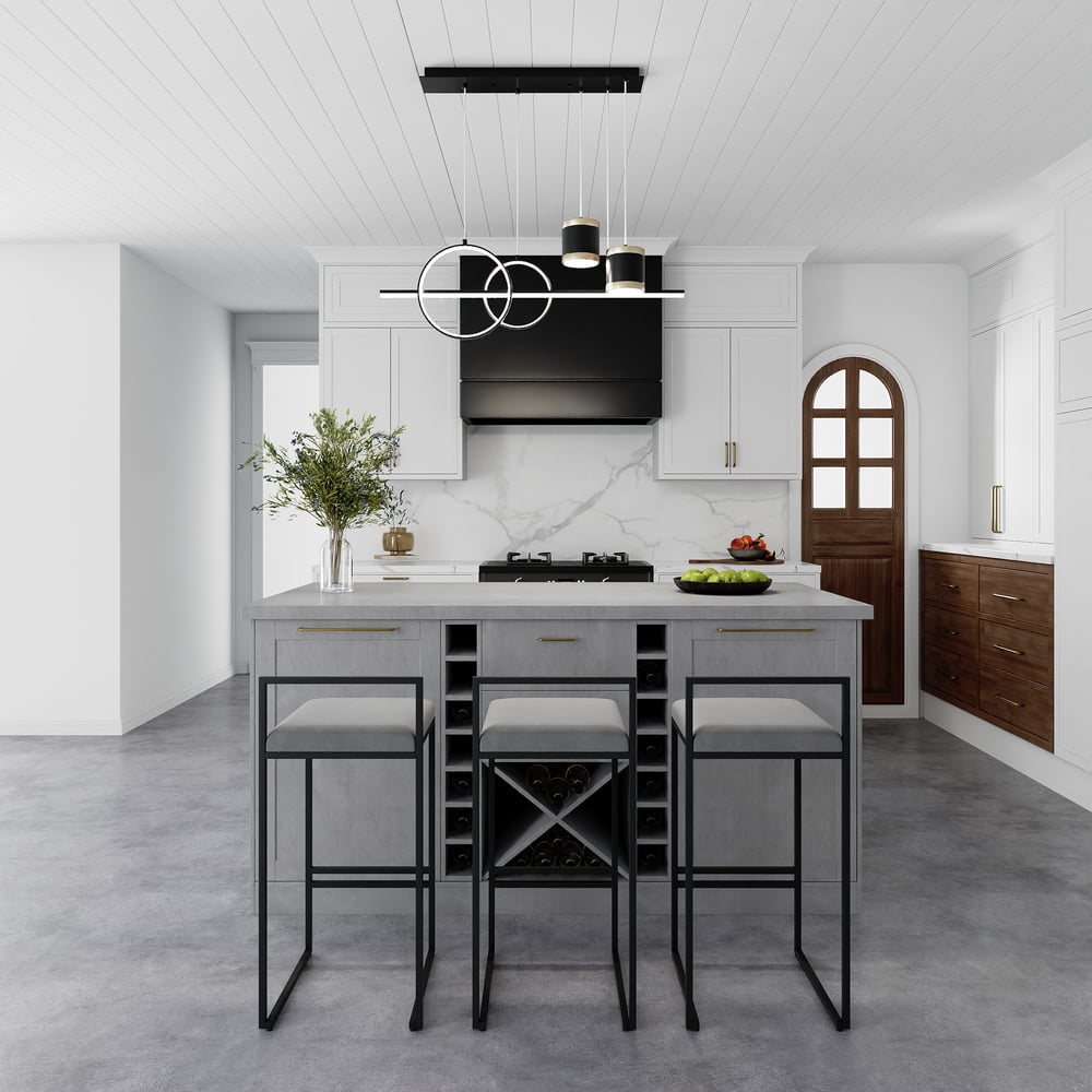 59" Modern Gray Sintered Stone Kitchen lsland  Wine Storage window image