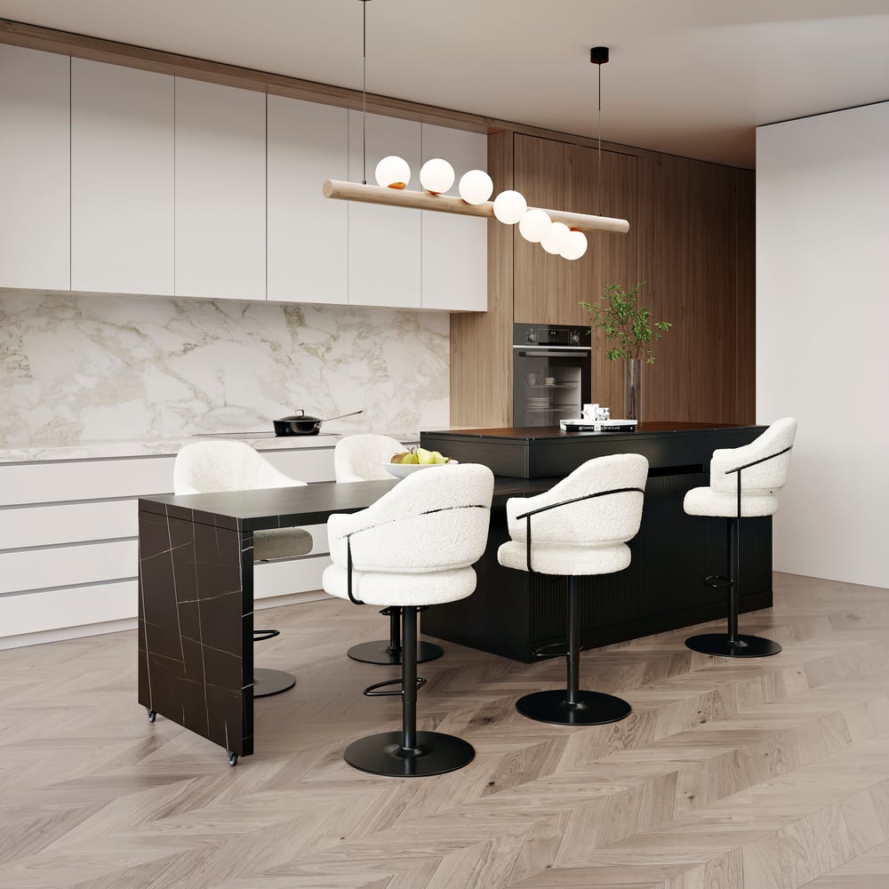 81''-106" Extendable Black Kitchen lsland with Doors&Drawers Marble Pattern Top window image