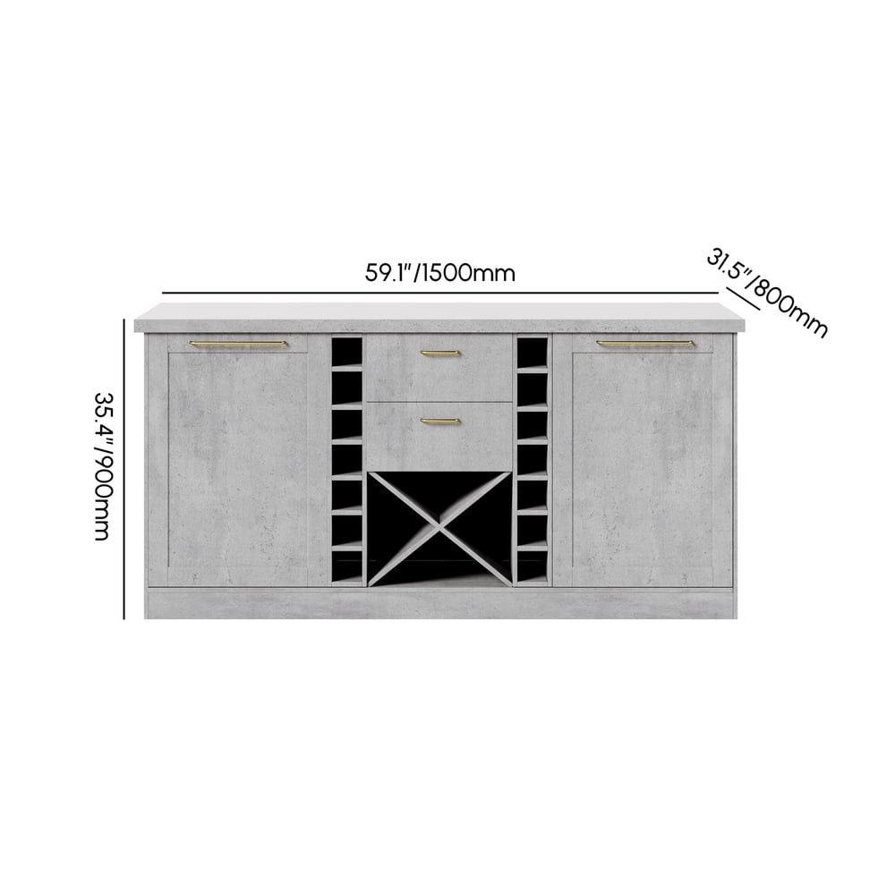 59" Modern Gray Sintered Stone Kitchen lsland  Wine Storage weights dimensions image