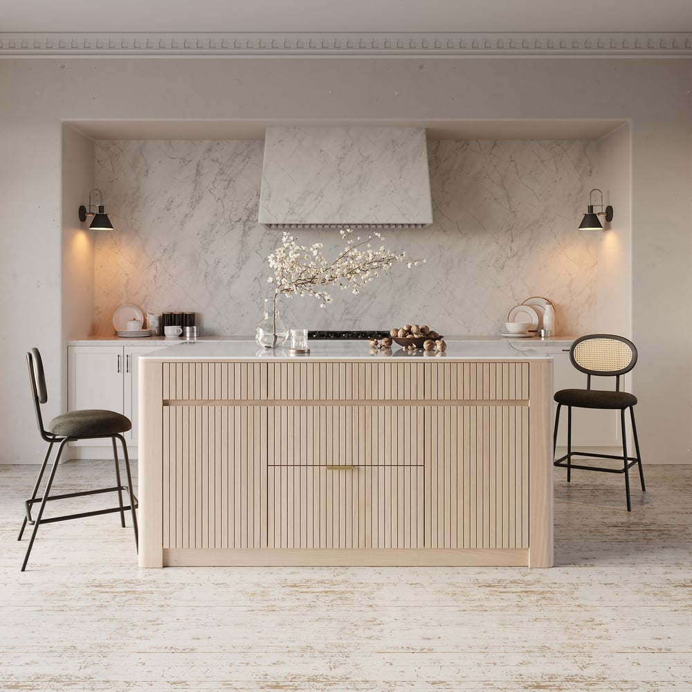 1830mm Sintered Stone Top Solid Wood Kitchen Island with Storage window image