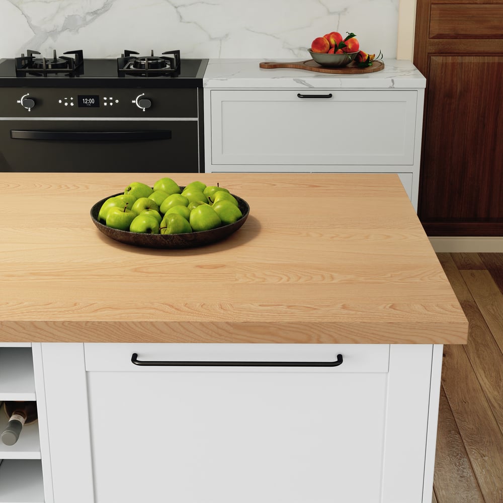 Panneau en mélamine Kitchen Island Naturel et blanc avec rangement, 1830mm image de fenêtre