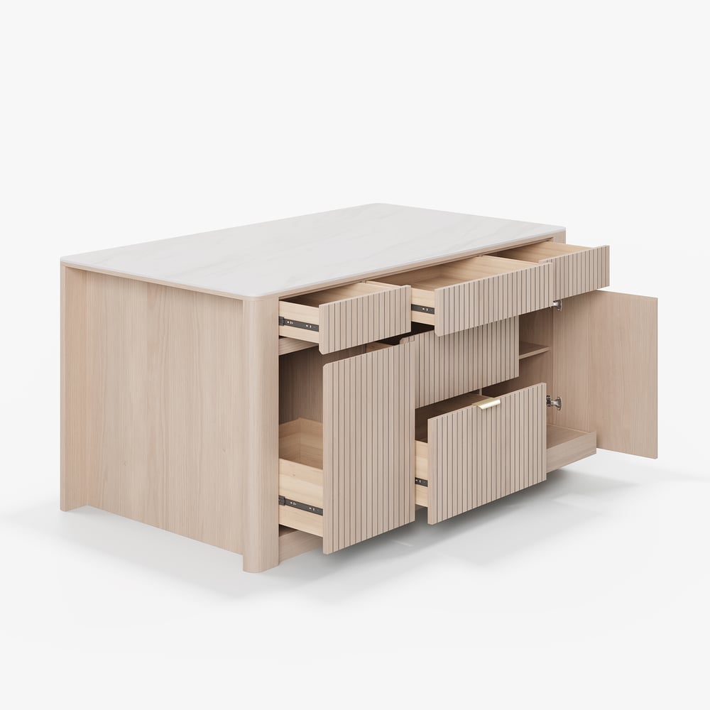 72" Sintered Stone Top Solid Wood Kitchen Island with Storage window image