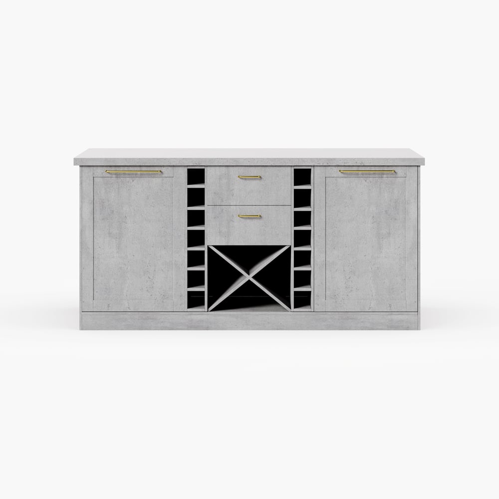 59" Modern Gray Sintered Stone Kitchen lsland  Wine Storage window image