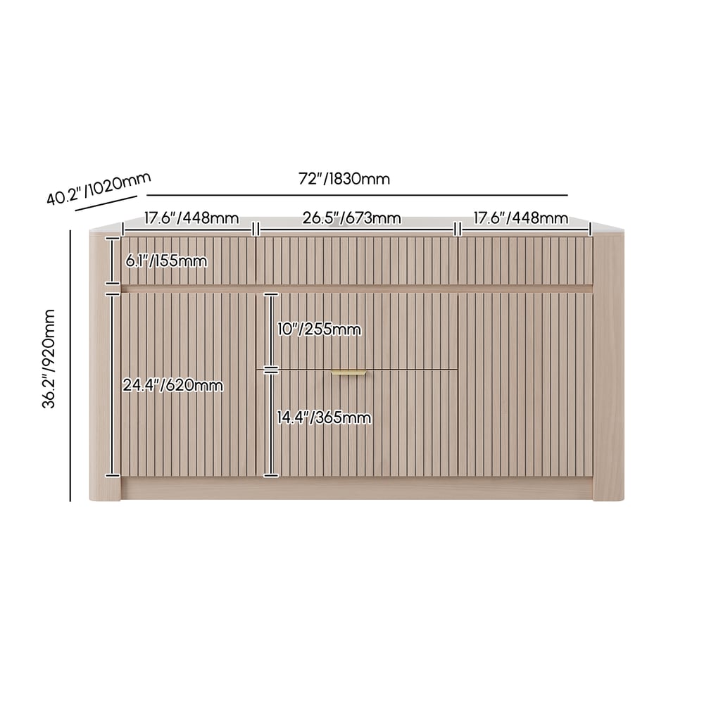 72" Sintered Stone Top Solid Wood Kitchen Island with Storage weights dimensions image