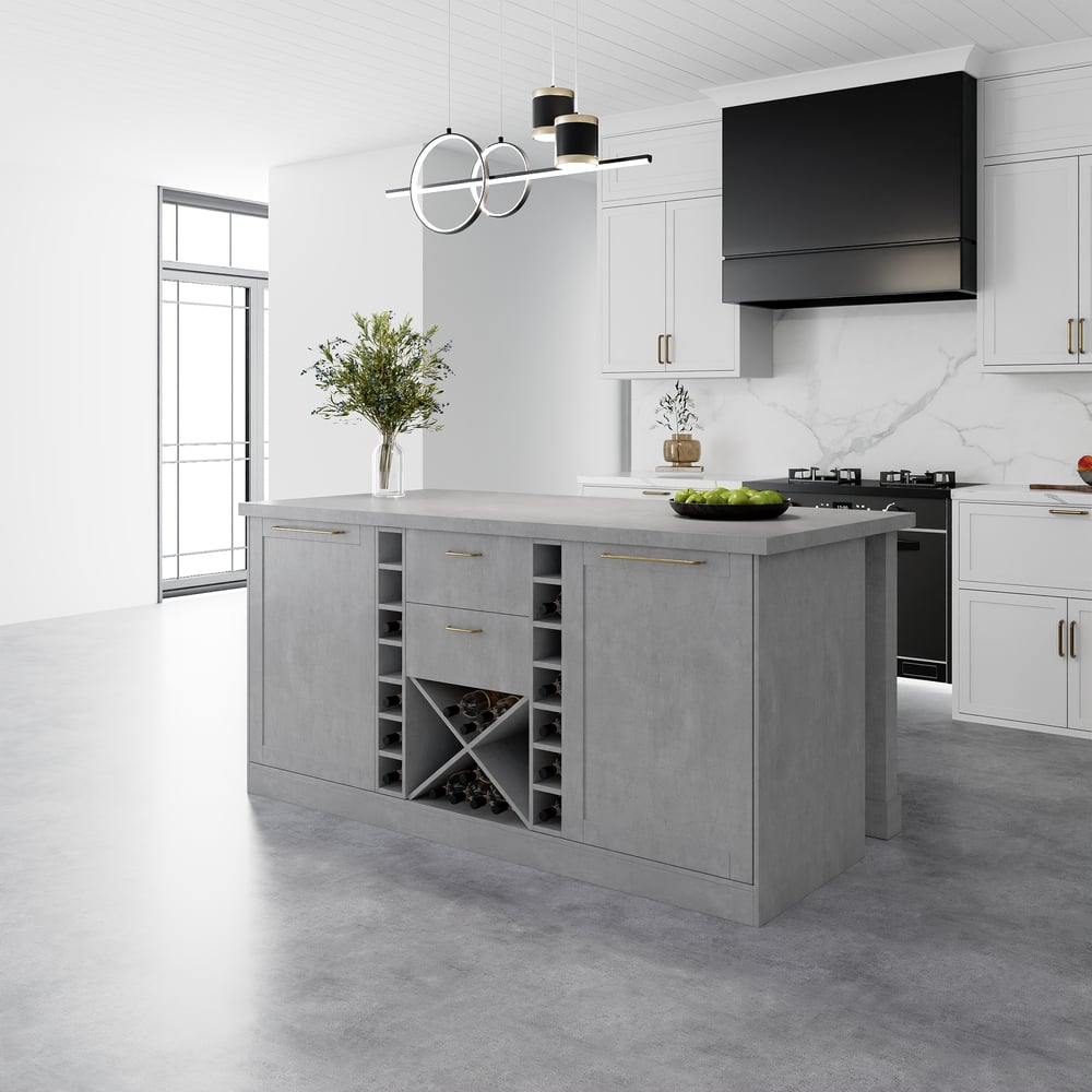 59" Modern Gray Sintered Stone Kitchen lsland  Wine Storage window image