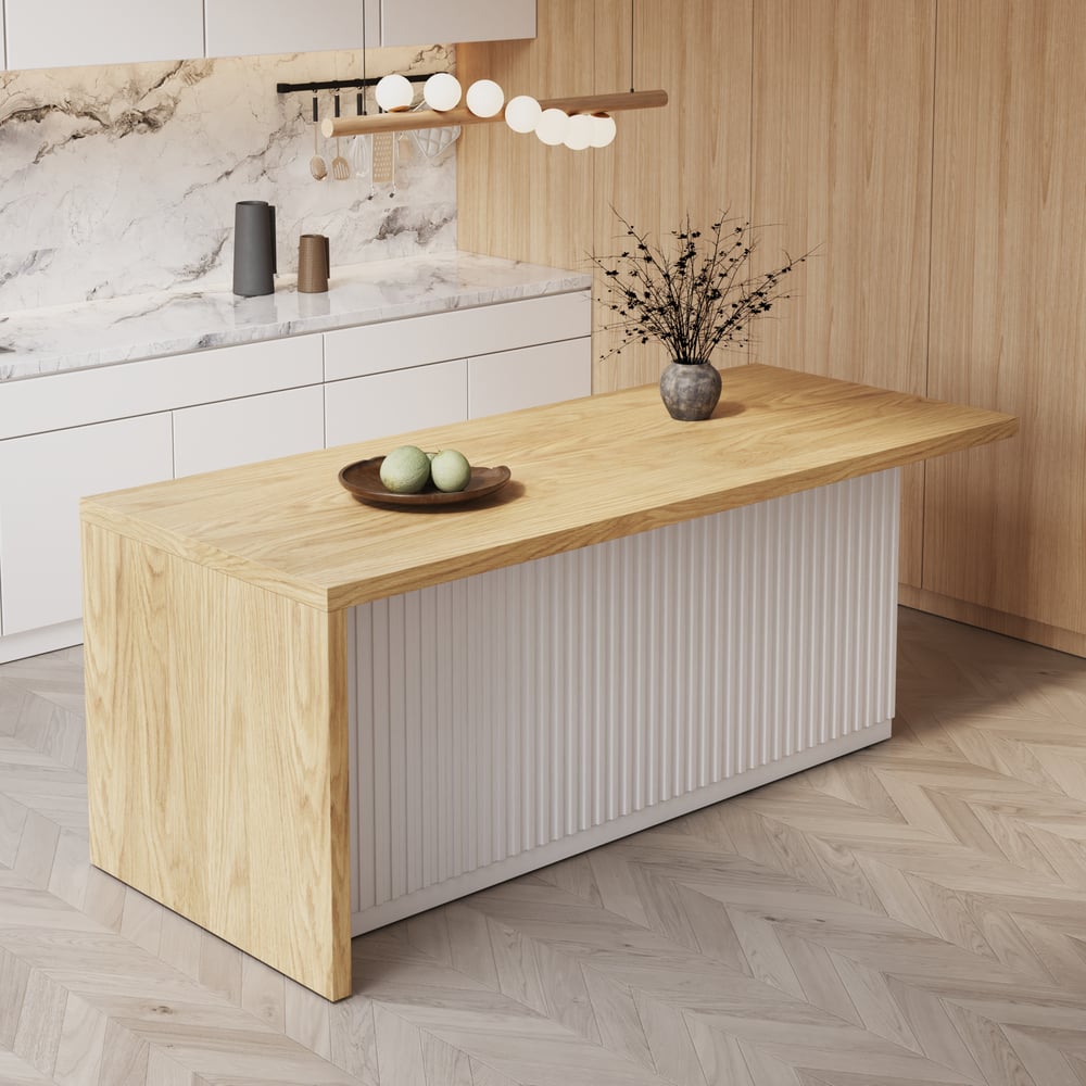 Îlots de cuisine de 1830 mm, dessus en placage de marbre, blanc et n, moderne, avec armoire de cuisine image de fenêtre