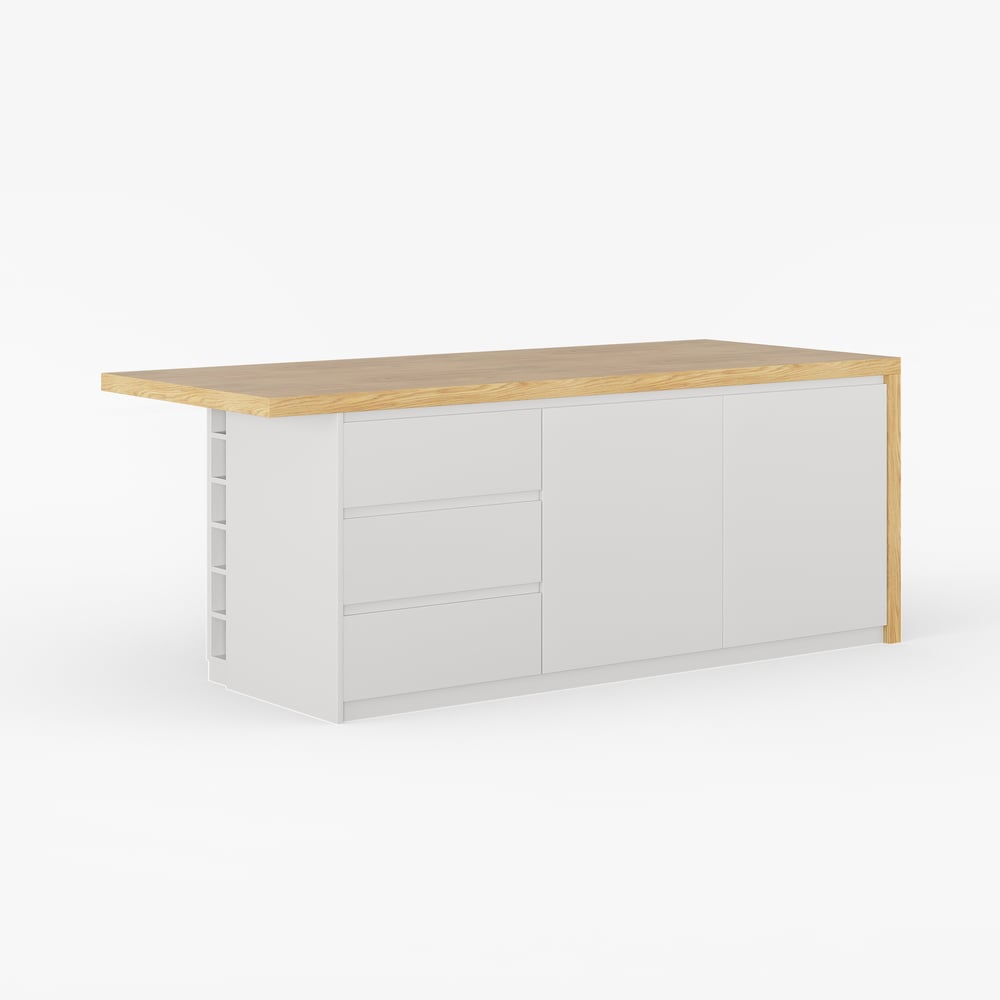 Îlots de cuisine de 1830 mm, dessus en placage de marbre, blanc et n, moderne, avec armoire de cuisine image de fenêtre