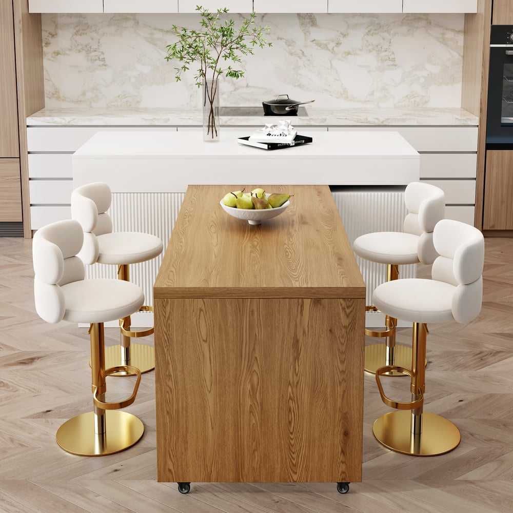 Îlots de cuisine extensibles, 2050mm-2680mm, dessus en marbre, portes et tiroirs modernes blancs image de fenêtre