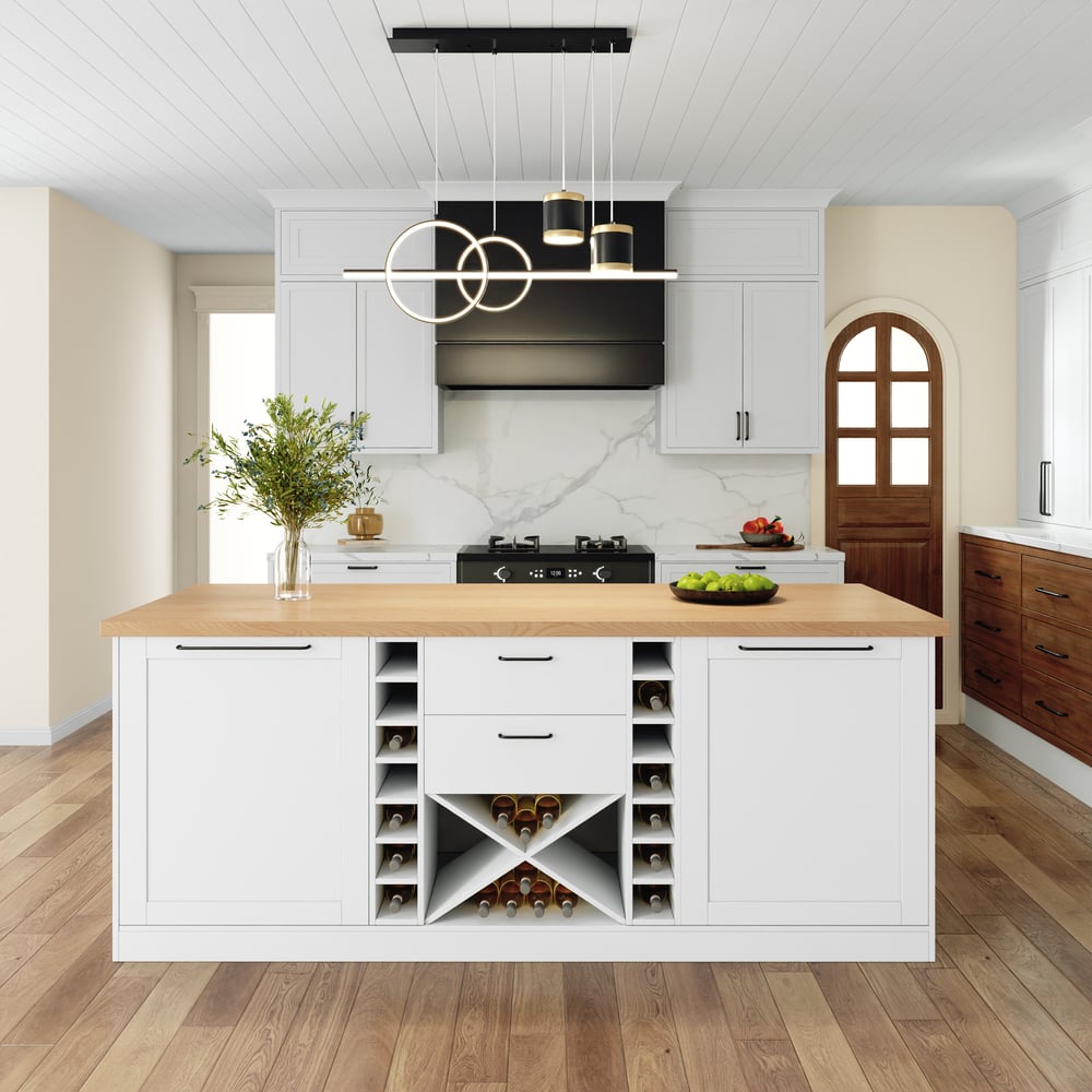 Panneau en mélamine Kitchen Island Naturel et blanc avec rangement, 1830mm image de fenêtre
