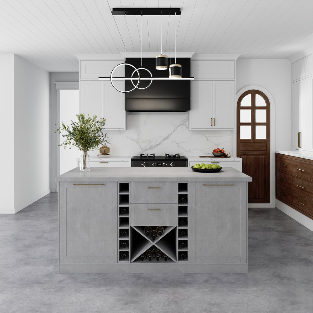 59" Modern Gray Sintered Stone Kitchen lsland  Wine Storage window image