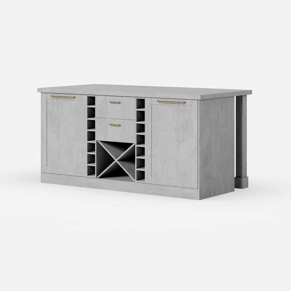 59" Modern Gray Sintered Stone Kitchen lsland  Wine Storage window image