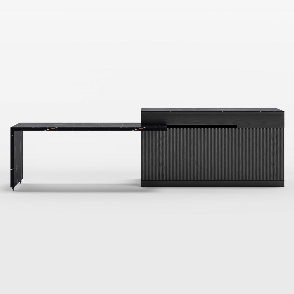 81''-106" Extendable Black Kitchen lsland with Doors&Drawers Marble Pattern Top window image