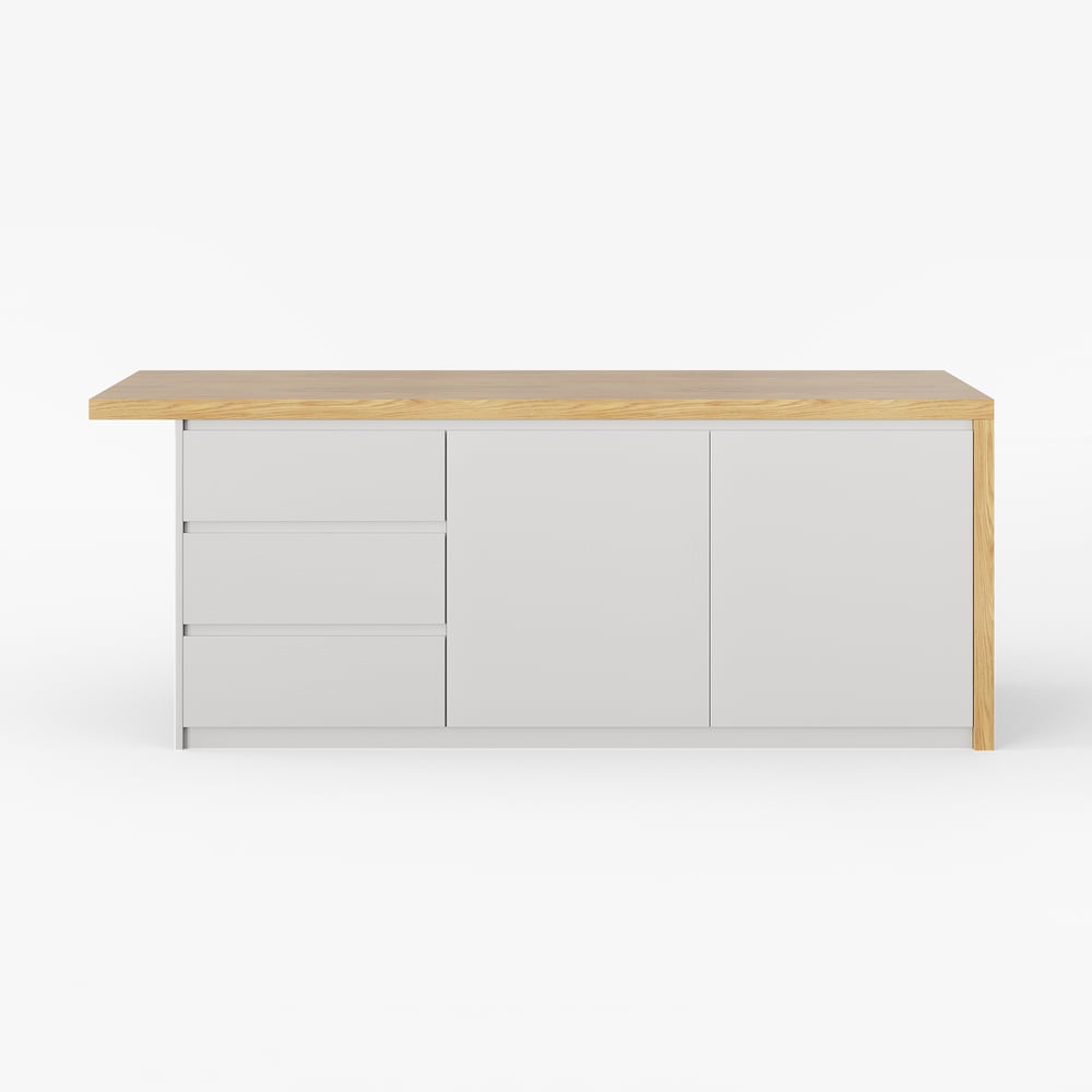 Îlots de cuisine de 1830 mm, dessus en placage de marbre, blanc et n, moderne, avec armoire de cuisine image de fenêtre