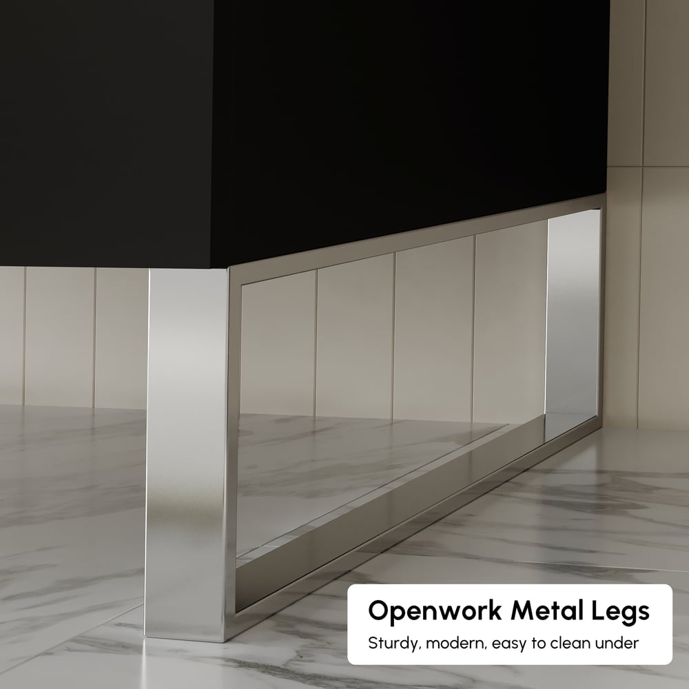 Aro 900mm Czarna wolnostojąca ceramiczna umywalka łazienkowa Szuflady łazienkowe ze sztucznego marmuru obraz okna