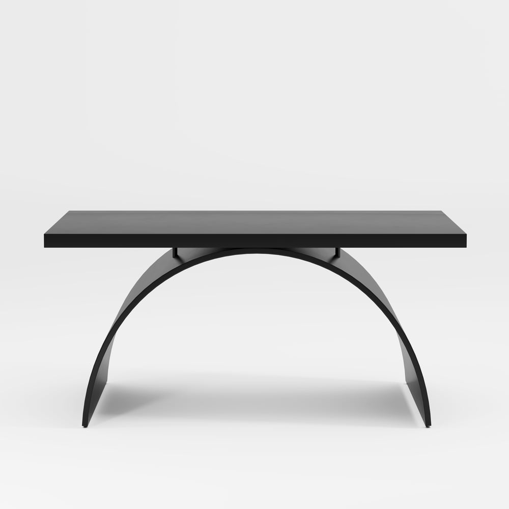 Scrivania da ufficio rettangolare in legno nero industriale con base in metallo (1600 mm) Immagine della finestra