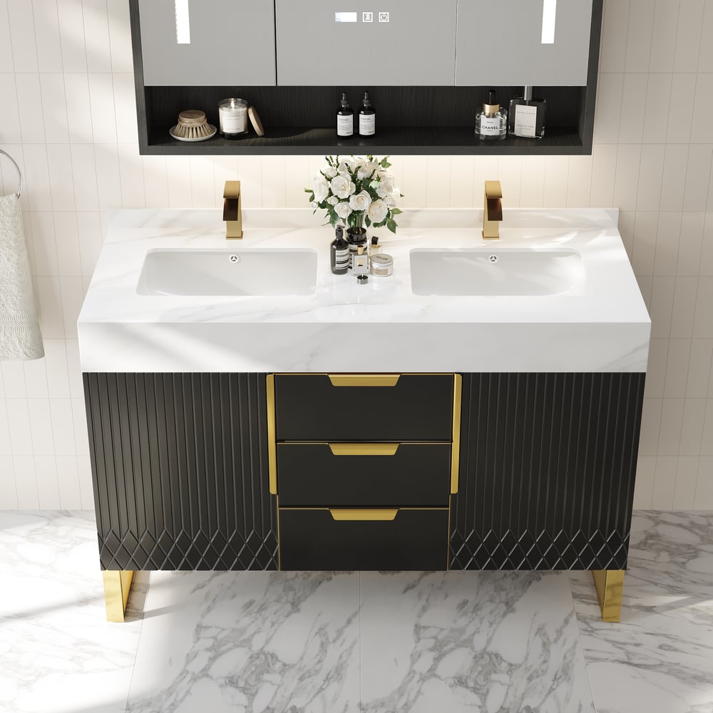 Aro Bathroom Vanity Set 1200mm Freestanding Bathroom Vanity Black with Double Sinks window image