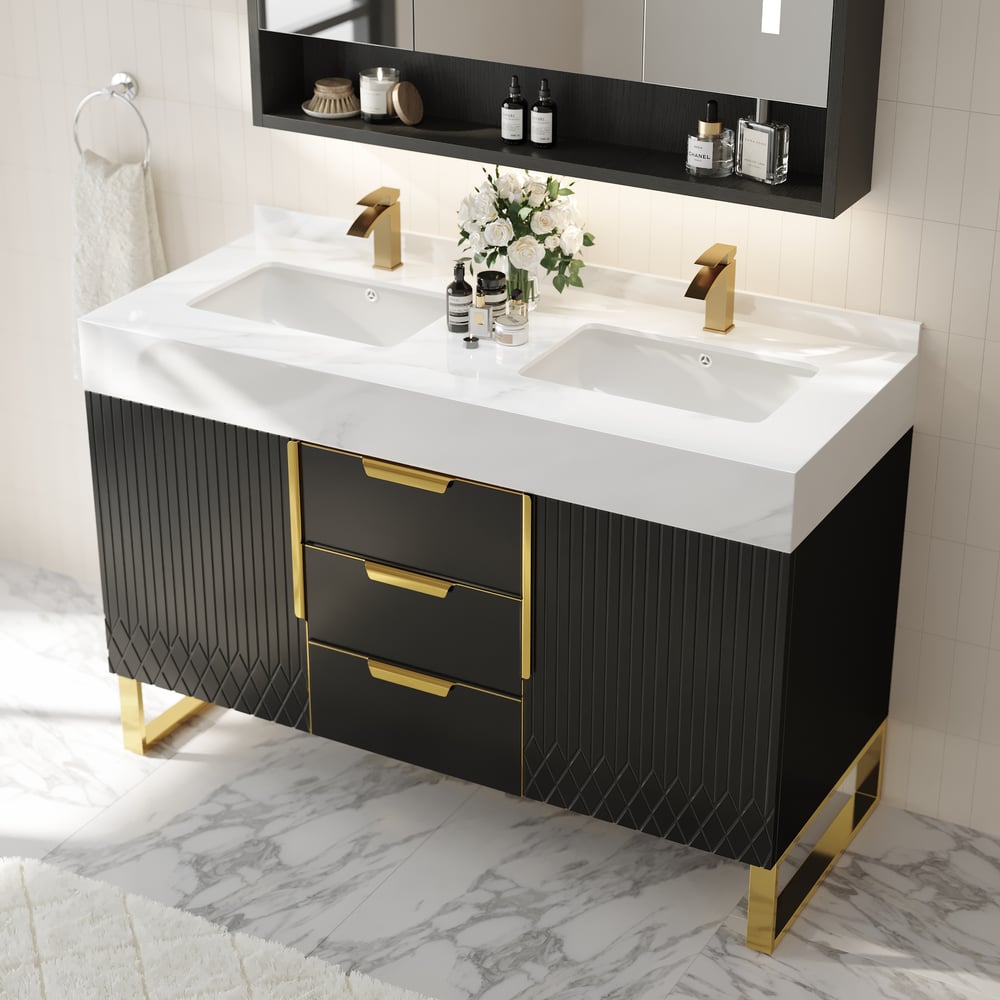 Aro Bathroom Vanity Set 1200mm Freestanding Bathroom Vanity Black with Double Sinks window image
