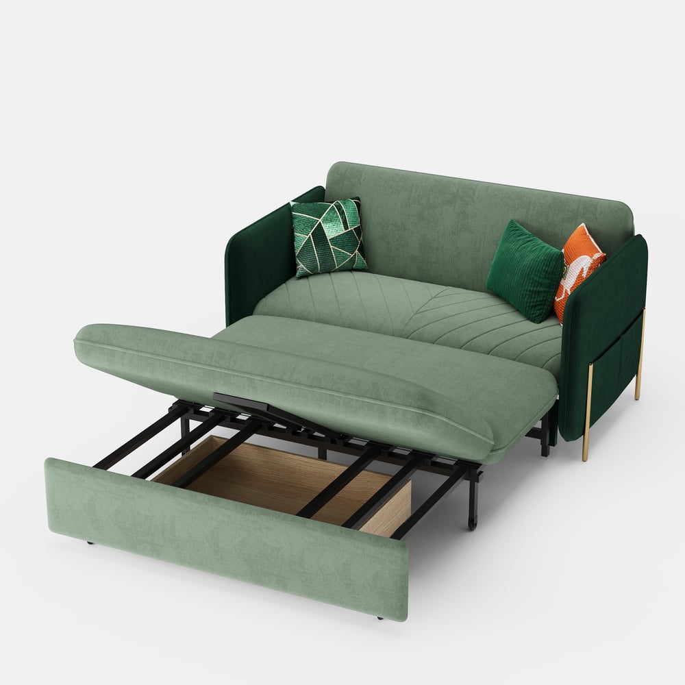 Canapé-lit convertible 2 places rembourré de 136 cm en tissu velours - vert image de fenêtre