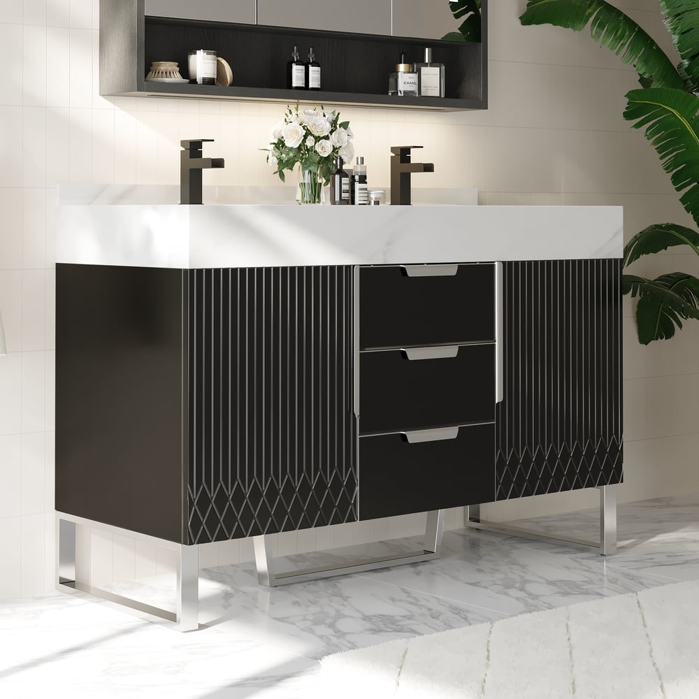 Aro Bathroom Vanity Set 47.2" Freestanding Bathroom Vanity Black with Double Sinks window image