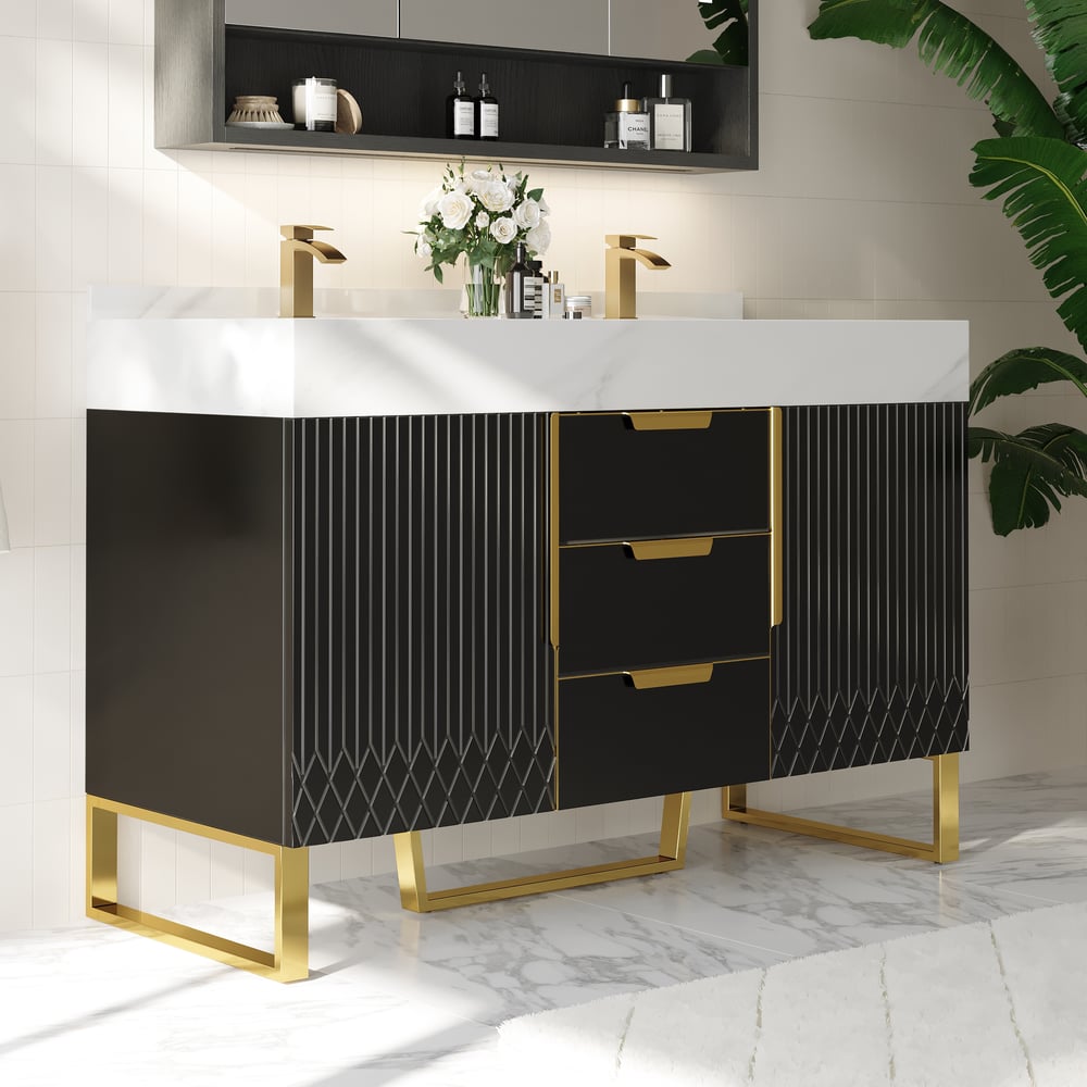 Aro Bathroom Vanity Set 1200mm Freestanding Bathroom Vanity Black with Double Sinks window image